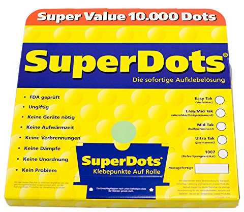 KLEBESHOP24 Superdots doppelseitige Klebepunkte im Spenderkarton/Ø 10 mm, 10.000 Stück, Klebestärke 1007 permanent