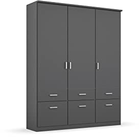 Rauch Möbel Bremen, Kleiderschrank, Farbe Grau metallic, Breite 136 cm | Schrank, Mehrzweckschrank, 3-türig, 6 Schubladen, für Schlafzimmer, Kinderzimmer, Homeoffice, Gästezimmer, Garderobe, Flur