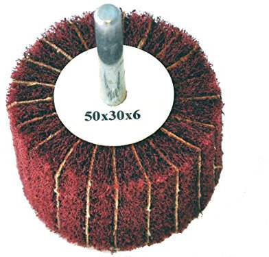 Fächerschleifer mit Vlies-Gewebekombination 50mmx30mm, 6mm Einspannschaft, Körnung: 80 - Schleifmopstift, Lamellenschleifer, Schleifmop Schleifvlies, Lamellenrad mit Schaft.