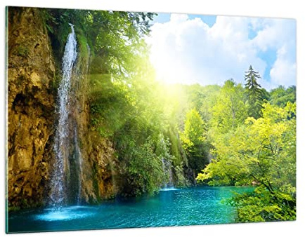 ARTTOR Decoracion Salon Cascada Forrest Cielo Vidrios decorativos 120x80cm Cuadro Sobre Vidrio Moderno Cocina Cuadros Pared Impresiones Impresión en Cristal Wall Art Prints Grande XXL GAA120x80-0157