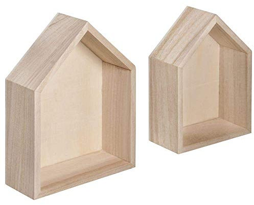RAYHER HOBBY RAYHER HOBBY Rayher 62696000 Holz Rahmen-Häuser, 2 Stück, FSC Mix Credit, 14 x 10 x 4 cm und 12,5 x 8,5 x 4 cm, zum DIY Gestalten, Beige