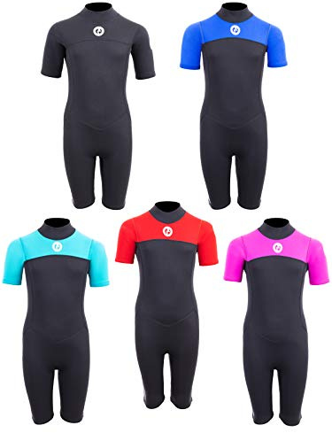 Two Bare Feet Kids 2.5mm Shorty Wetsuit for Boys & Girls – Neoprene Summer Wetsuit for Swimming, Surfing & Watersports (Medium, Blue/Black)