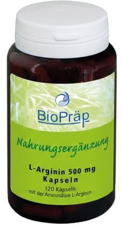 BioPräp L-Arginin 500 mg Kapseln | 120 Zellulose-Kapseln | vegan | reines L-Arginin | hergestellt durch pflanzliche Fermentation | produziert in Deutschland | zertifizierte Produktion