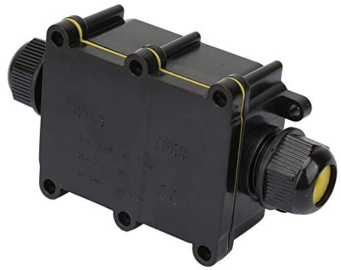 Cable Junction Box Two Way Waterproof IP68 Black PC Material Includes 1 Junction Box 1 Silicone Seal Ring 3 Seal Rings 1 Terminal 1 Bag Of Screws For Outdoor Electrical Wiring Connection