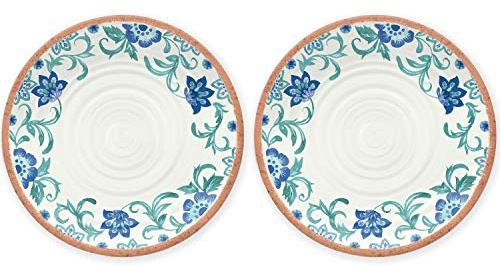 Rio Turquoise Floral Melamine/Plastic/BBQ/Outdoor Dinner Plates Set (2)