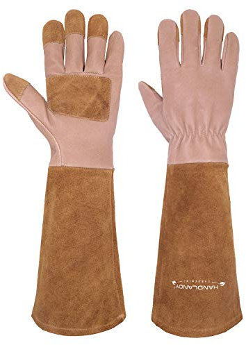 HLDD HANDLANDY Rose Pruning Handschuhe für Frauen & Männer, Long Thorn Proof Leder Gartenhandschuhe mit Unterarmschutz, Garden Work Gauntlet (Braun, L)