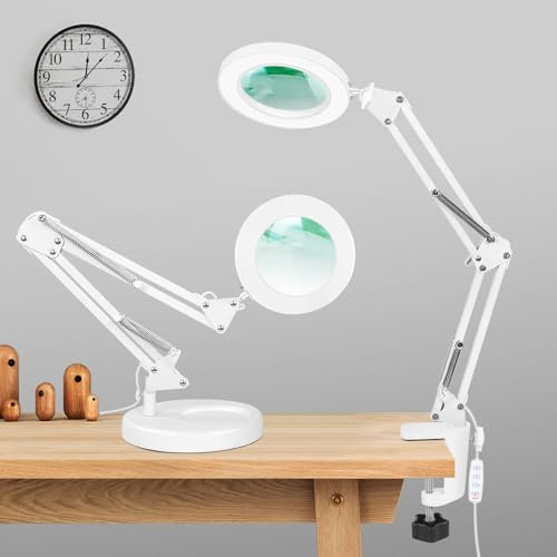 Lupe mit Licht, 2-in-1 LED Lupenleuchte, 5-fache Vergrößerungs-Schreibtischlampe, 3 Farben Lupenlampe, Arbeitsplatzlampe für Hobby schließen Arbeit Lesen Reparieren