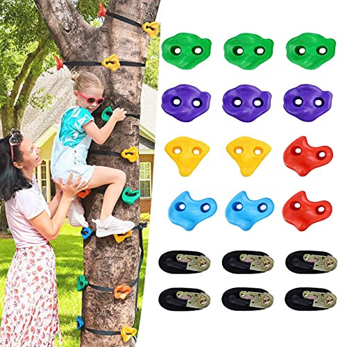 ZhiLianZhao Klettergriffe Kinder Set, Klettersteine Kinder Klettergriffe Outdoor, mit 6 Stück Ratschengurten, für Spielplatz Hinterhof, Baumklettern