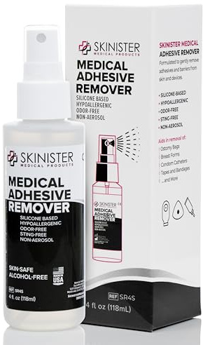 Skinister Medical Adhesive Remover for Skin | Wig, Ostomy, Tape, and Bandage Adhesive Remover | Silicone-Based, Hypoallergenic, Sting-Free | 4oz Spray