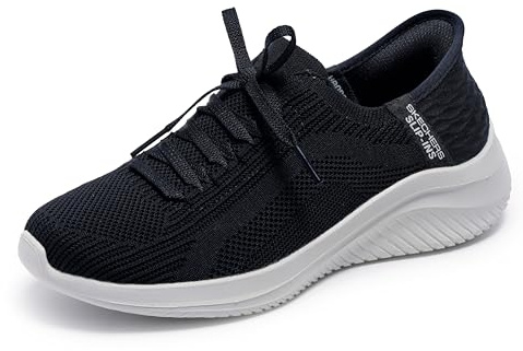 Skechers Women's Ultra Flex 3.0 Brilliant Path Slipper, Black Knit/White Trim, 6 UK