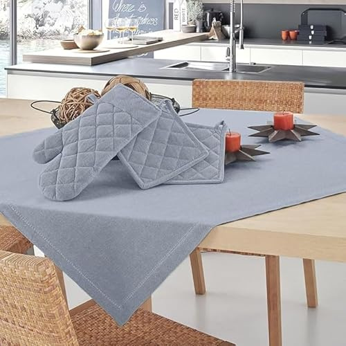 INTRECCI Centro Tavola quadrato in puro Cotone Blu Melange 85x85 cm, Salvatavolo Centro da Cucina Tinta Unita