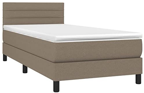 vidaXL Boxspringbett mit Matratze Bett Einzelbett Polsterbett Bettgestell Lattenrost Bettrahmen Schlafzimmerbett Hotelbett Taupe 90x200cm Stoff