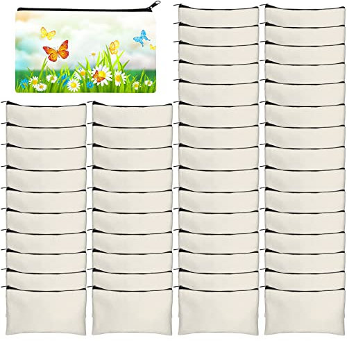 Legigo Leeres Federmäppchen aus Segeltuch zum Selbermachen, Make-up-Tasche, Mehrzweck-Kulturbeutel, Reißverschluss, Großpackung Kosmetiktasche, 21,6 cm, 12,7 cm, Beige, Lg-DIY Leinentaschen, Beige, 50