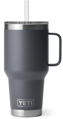 YETI Rambler 35 oz (1L) Straw Mug, Charcoal | Insulated Tumbler with Straw and Lid for Cold Drinks, Cup Holder Compatible, Dishwasher Safe