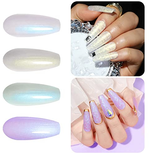 Vishine Smalto Gel Semipermanente Perlescente - 4 Colori Bianco Perla, Verde Latte, Effetto Viola Chameleon - Nail Art Con Shell Gel - Soak Off UV LED 8ml