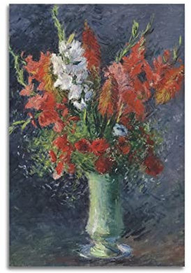JAHER Gustave Caillebotte Gemälde – (Vase von Gladiolen) Posterbild Druck Leinwand Wandfarbe Kunst Dekor Moderne Wohnkunst Geschenkidee 30 x 45 cm