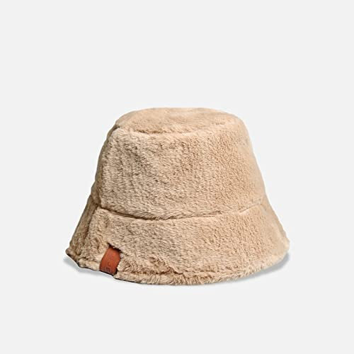 tcax Fischerhut Frauen Flauschige Fell Eimer Hut Winter Warm Weiche Plüsch Fischer Panama Kappe Femme Vintage Leopard Sunbonnet Visiere Gorro, Khaki3,56-58 cm