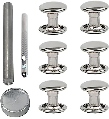 YiChuangXin Hohlnieten für Leder, Ledernieten, Doppelkappe Nieten, Gürtelnieten Kappe (Silber mit Werkzeug, 6mm 200Stück)