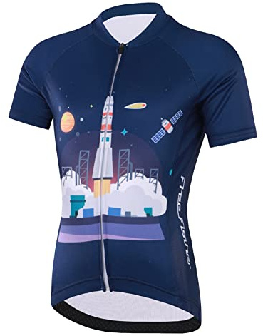 SXSHUN Children's Boys Cycling Jersey Set Girls Bicycle Jersey Cycling Suit Short Sleeve Shirt & Cycling Shorts Cycling Suit, Rocket pattern (jersey), 146 cm