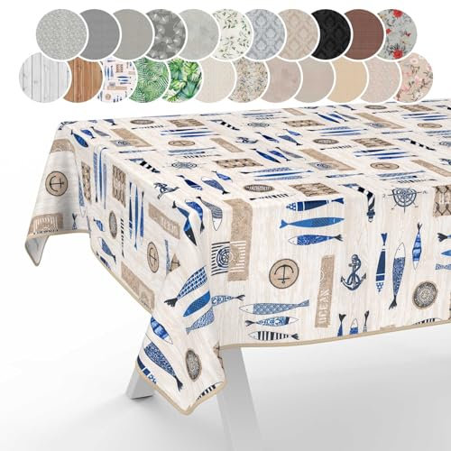 Stoff Tischdecke Tischwäsche Textil Tischtuch Baumwolle Polyester Gewebe abwaschbar pflegeleicht, in rund oval eckig Maritim 180x120cm mit Saum (Eingefasst)