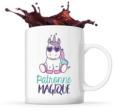 Planetee Tasse Blanche Patronne Magique Licorne | Idée Mug Cadeau Humour Collègue famille Femme Anniversaire Noël