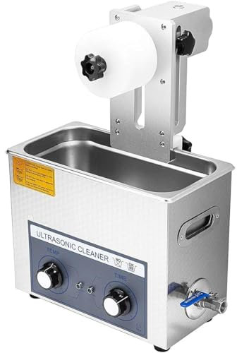 Pulitore ad ultrasuoni per dischi in vinile da 6 litri, pulitore ad ultrasuoni di grande capacità da 180 W con riscaldatore e timer digitale, per gioielli, protesi dentaria, monete, parti metalliche