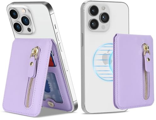 Zouzt for MagSafe Wallet, Magnetic Card Holder with Zipper, Purple