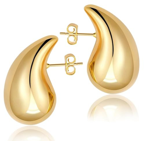 YHT 18K Hypoallergenic Gold Plated Earrings for Women,Girls and Men,Waterdrop Teardrop Hollow Hoops,Chunky Gold Earrings are Fashion Jewelry Gift