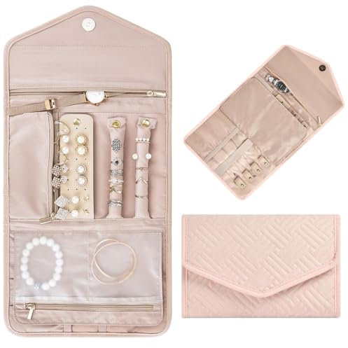 Aucuu Rotolo Gioielli, Borsa Organizer per Gioielli Pieghevole, Portagioie da Viaggio per Bracciali, Orecchini, Anelli, Collane