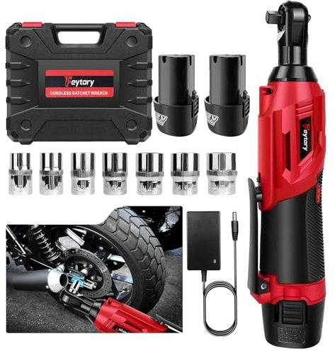 HSHa Llave de trinquete inalámbrica, Llave de trinquete eléctrica 3/8 300RPM con 7 vasos,2 x 1.5Ah Baterías, 40N.m Juego de llaves de carraca a batería con interruptor de avance/retroceso,luz LED