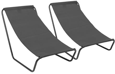 Harbour Housewares Sun Loungers - Black - Pack of 2 - Canvas Outdoor Lawn Sunlounger Chair Lightweight Portable Chair for Garden, Beach, Picnic, Fishing