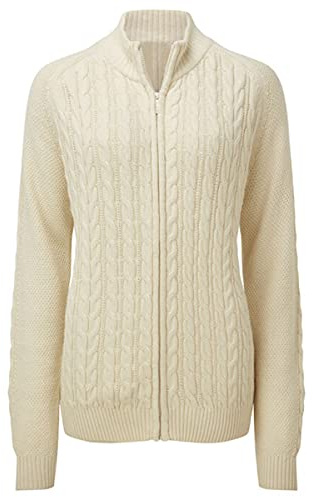 Saodimallsu Cardigan för kvinnor långärmad cardigan med dragkedja, kabelstickad jacka, stickad jumper vardaglig rock, BEIgE, S