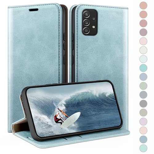 HUOUH for Samsung Galaxy A52/A52S Wallet case with RFID Blocking PU Leather,Credit Card Holder,Flip Folio Book Phone cases Shockproof Cover Women Men for Samsung A52 case Sky Blue