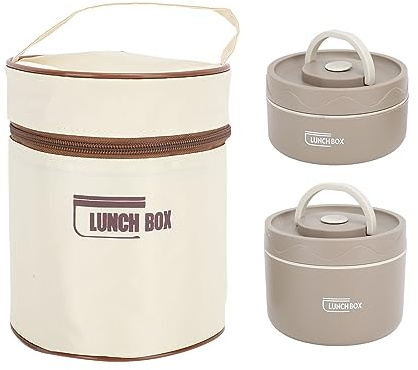 Goshyda Almuerzo Box, Contenedor de Alimentos Portátil con Aislamiento a Prueba de Fugas, Contenedores de Almuerzo Redondos de Acero Inoxidable 304 con Bolsa Térmica, para Adultos