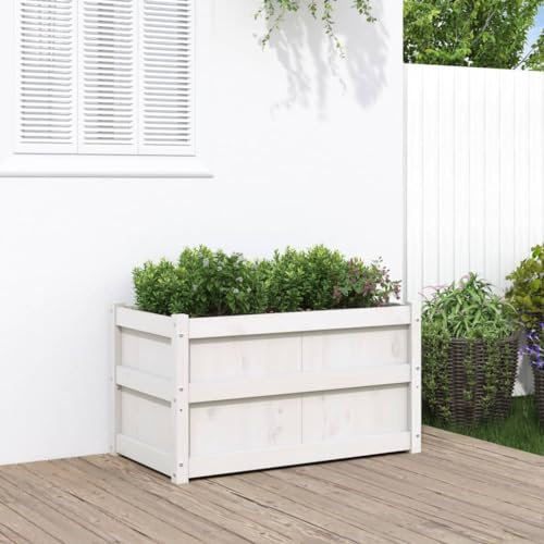 NITCA Garden Planters,Plant Pot Flower Pot Planter Garden Decoration,Large Garden Wooden Rectangular Flower Planter Ornamental Plant,Impregnated Wood Pine, white 1 PCS