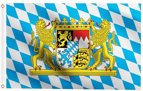 Woiltryn 2 Stück Bayern Flagge 90 x 150 cm, Deutschland Bayerische Lion Crest Große Fahnen für Oktoberfest Party Dekorationen, Bayern Fahne mit Messing-Ösen Wetterfeste Fahne für Fahnenmast