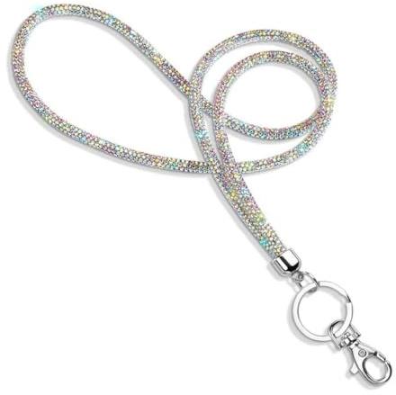AEIOPRS 1 Pcs Kartenhalter Trageband mit Bling Strass Schlüsselband Kristall Halsband Damenkette für Schlüsselanhänger und ID-Kartenhalter Weiß