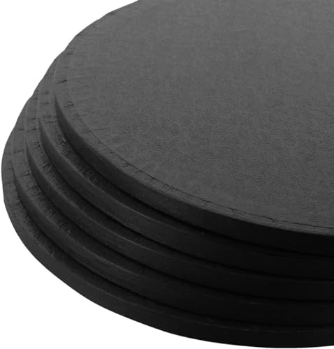 LARRYROO Pack of 5 Round Cake Drums 13mm Thick Boards Colourful Foil Covered (Black, 10 Inches)