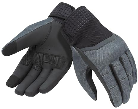 Tucano Urbano guanti moto e scooter CRAB. Guanti moto invernali uomo e guanti moto uomo estivi, dorso in denim elasticizzato, palmo in pelle, traspirante, compatibilità touch screen. Grigio, Tg. L