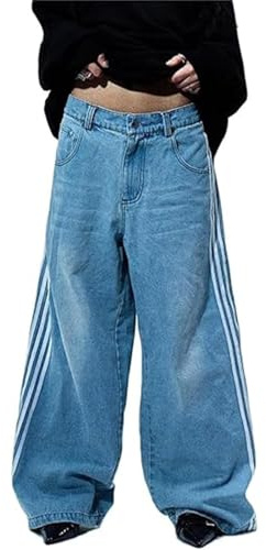 Baggy Jeans för Män Loose Fit Jeansbyxor med Vida Ben Skateboard Hip Hop Jeans Y2K Vintage Streetwear Byxor(Blue,Small)