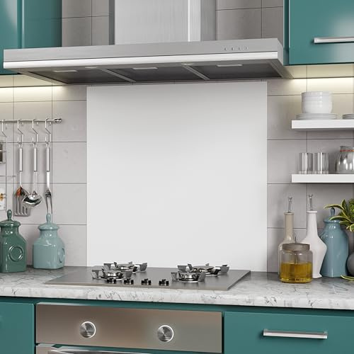 BELOFAY 6mm Tempered Glass Splashbacks for Cookers, Toughened Glass Heat Resistant Splashback for Kitchen Oven (White Glass, 70x90cm)