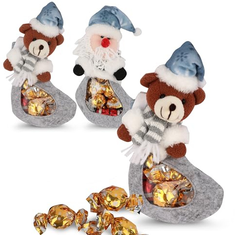 1x Filzstiefel Teddy oder Santa Pinguin Stofftier, gefüllt mit goldenen Schokoladenkugeln, Überraschungsauswahl, tolles Geschenk für Kinder, Nikolaus, Advent & Weihnachten, süße Weihnachtsüberraschung
