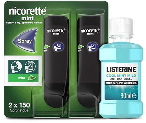 NICORETTE Spray mit mint Geschmack & Listerine Cool Mint mild 80ml | nicorette® Spray lindert akutes Rauchverlangen in nur 30 Sekunden mit 2 Sprühstößen