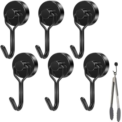 Lot de 6 crochets magnétiques extra puissants en néodyme de 16 mm, crochet magnétique rotatif de 15 kg, crochet magnétique magnétique pour cuisine, chambre, bureau, aimant pour