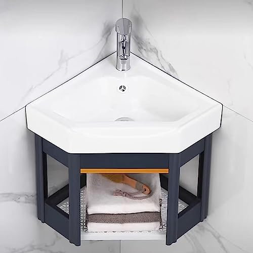 Kompaktes weißes Eckwaschbecken-Set mit Wandmontage, kratz- und schmutzabweisender Oberfläche, Wandschrank-Design für kleine Räume, weißes Kunstharz-Gefäß-Waschbecken-Kombination (Farbe: A)