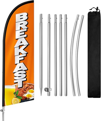 QSUM Breakfast Feather Flag with Stainless Steel Flagpole,Ground Spike Advertising Flag,Suitable for Businesses and Storefronts Signs,8FT,1 Set