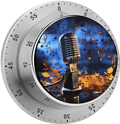 Microphone with Music Notes Kitchen Timers, Manual 60 Minute Wind Up Timer Clock with Loud Alarm, Magnetic Backing, Mechanical Kitchen Timers, No Batteries Required, Countdown Timer for Cooking Baking