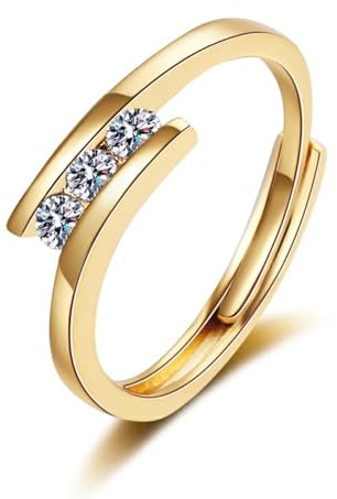 KnSam Gelbgold 750 18K Freundschaftsringe Echt Goldschmuck, Trauringe Diamantring 3 Stein mit Labor Erstellt Diamant, Au750 Gold Ring, Gold, 47 (15.0)