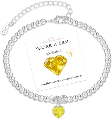 November Birthstone Bracelet-Meaningful Birthday Gifts for Women Adjustable Sterling Silver Heart Bracelet Dainty Personalized Jewelry Gift for Her Mom Sister Daughter Friends