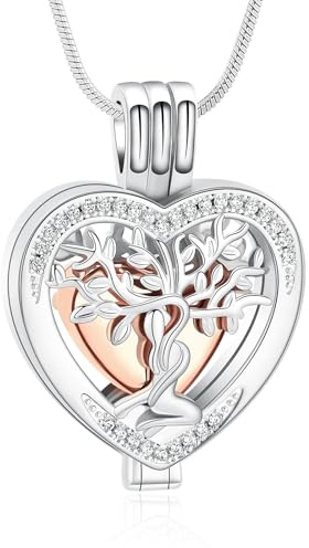 Minicremation Joyería de Cremación Árbol de la Vida Urna Corazón de Cristal Cenizas de Ser Querido Collar para Mujeres Funerario Memorial Recuerdo Collar Portacentizas, Acero inoxidable, No es una